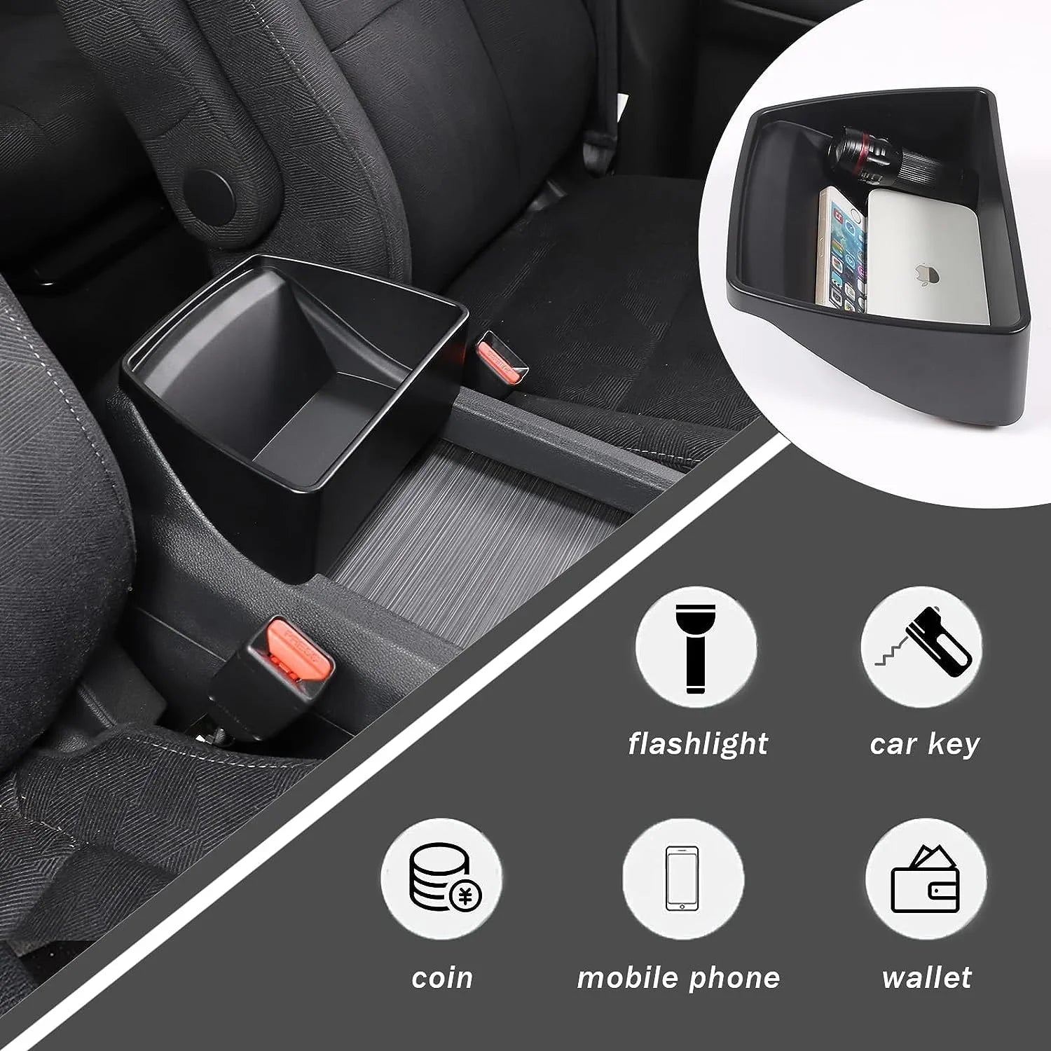 TINKI Center Console Organizer Tray for Honda Pilot 2016-2022/ Ridgeline 2020-2023/ Passport 2019-2023 Accessories, ABS Material Central Control Armrest Secondary Storage Box Black