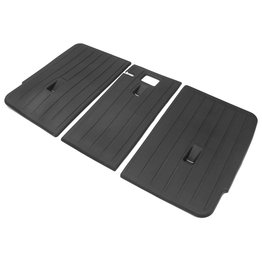Ikon Motorsports Trunk Mats + Protector Backrest Shield Matching with 2020-2023 Tesla Model Y Black Injection TPE All Condition Waterproof Anti-Slip Frunk Trunk Under Cargo Storage Liner Mat