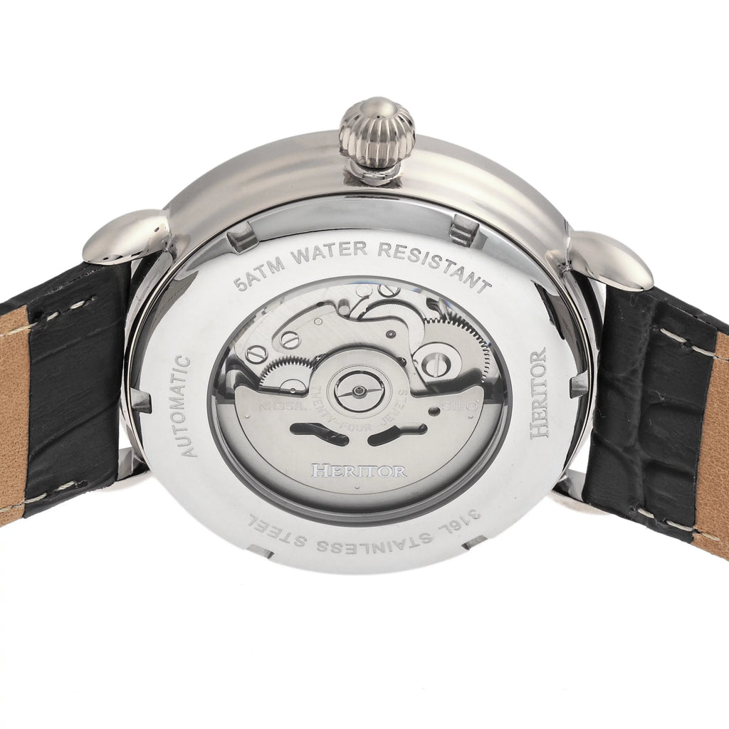 Heritor Automatic Mattias Leather-Band Watch W/Date - Silver