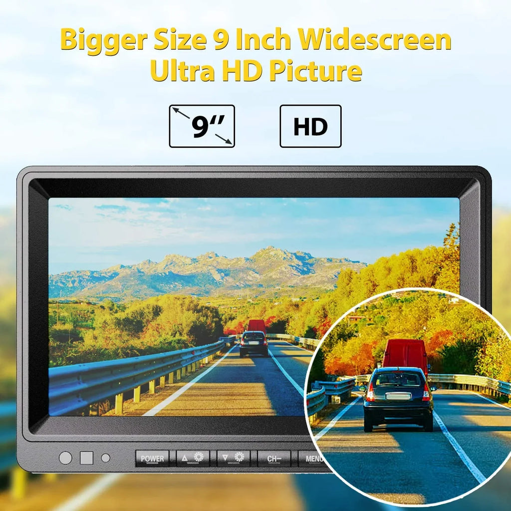 1080P Wireless Backup Camera w/ Built-in Recorder 9" FHD Monitor, Front Rear Side View Reversing Camera + Extra Stable Signal IP69 Monitor System for Truck RV Trailer Bus Motorhome Camper, Xroose WX4
