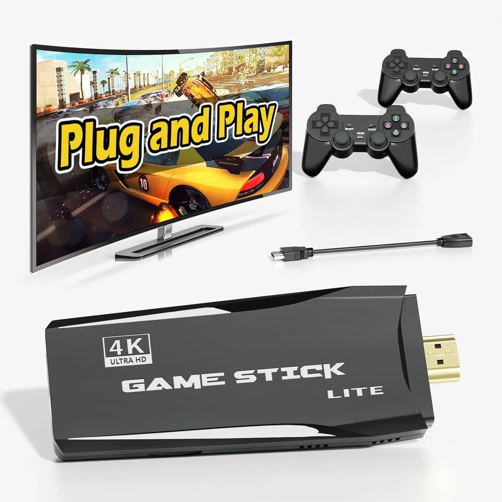 Retro Game Stick Emulator Console - Preloaded 12000+ Classic Retro Games,9 Emulators,Plug and Play Video Games for TV,Nostalgia Stick Support 4K HD Port,2 Wireless Gamepads(64G)