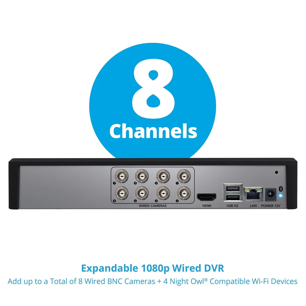 Night Owl Bluetooth 8 Channel DVR with 1TB Hard Drive, and 4 Wired 1080p HD Spotlight Security Cameras, Outdoor, HDMI Connector