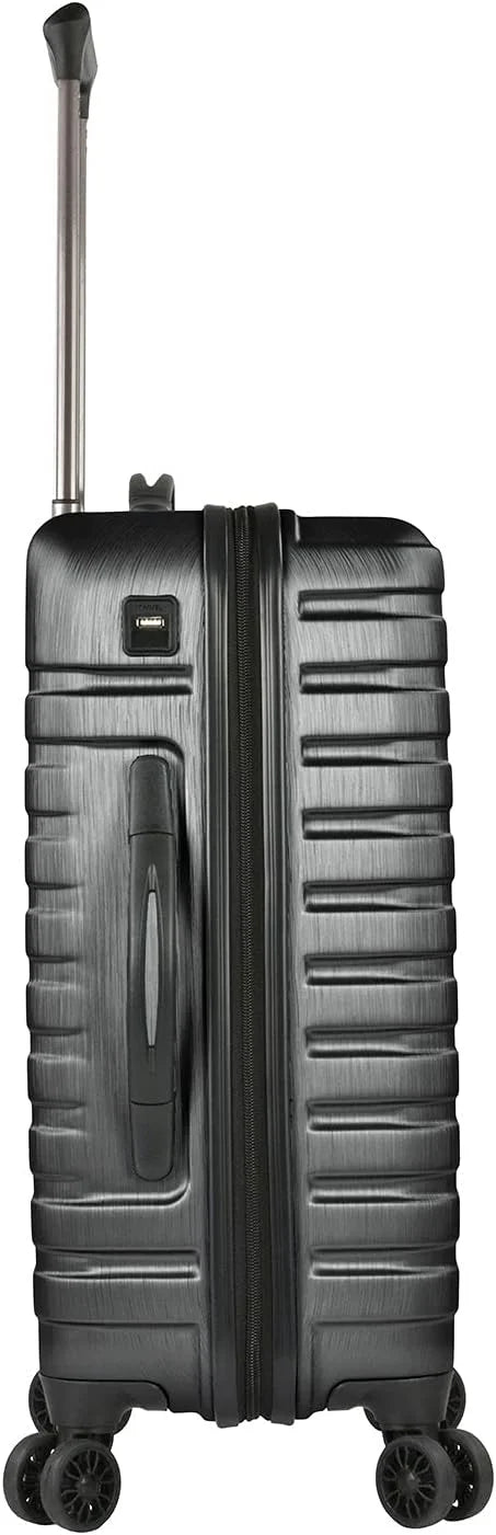 U.S. Traveler Boren Polycarbonate Hardside Rugged Travel Suitcase Luggage with 8 Spinner Wheels, Aluminum Handle, Black, Carry-on 22-Inch, USB Port
