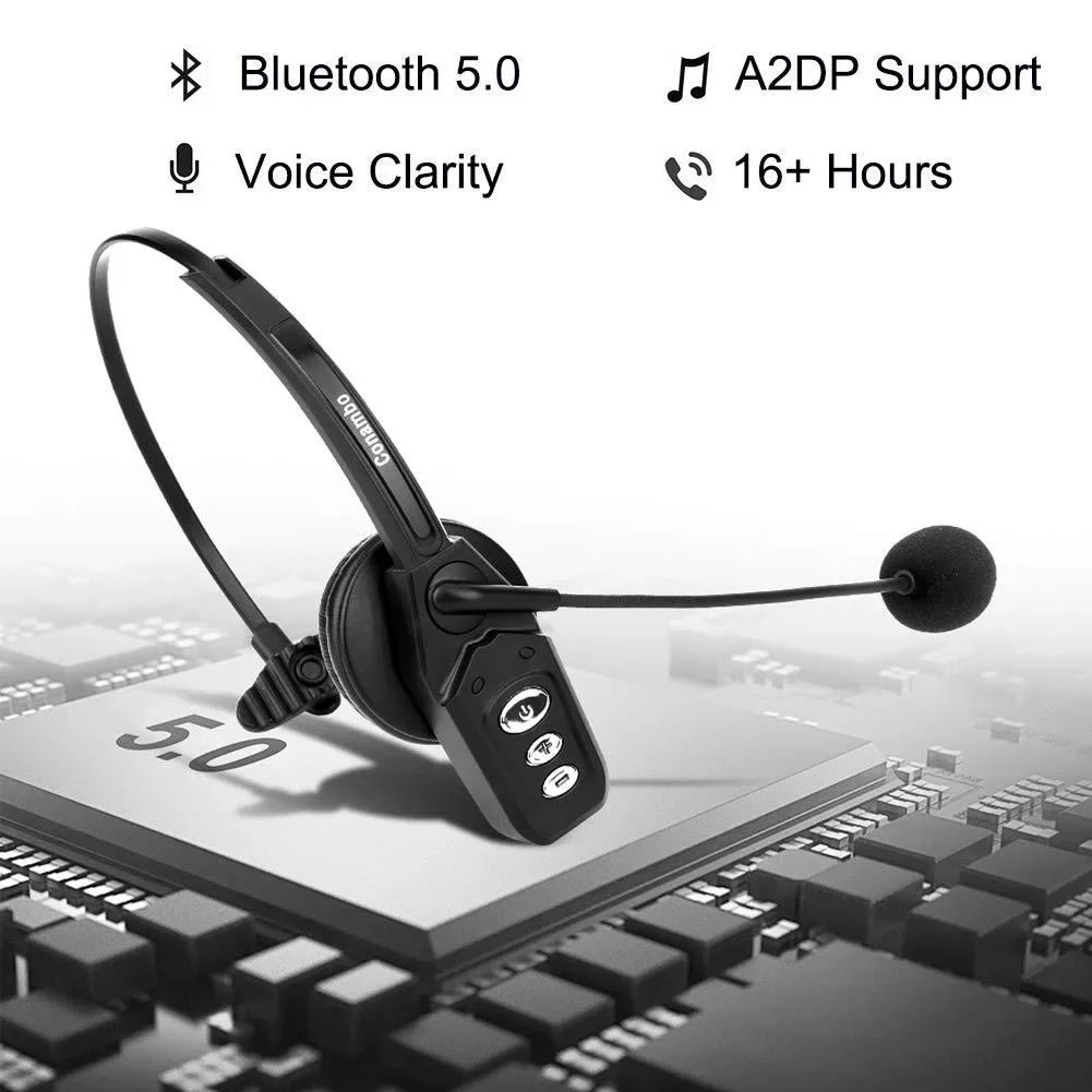 Bluetooth Headset V5.0, Pro Wireless Headset High Voice Clarity with Noise Canceling Mic for Cell Phone Trucker Engineers Business Home Office-JBT800