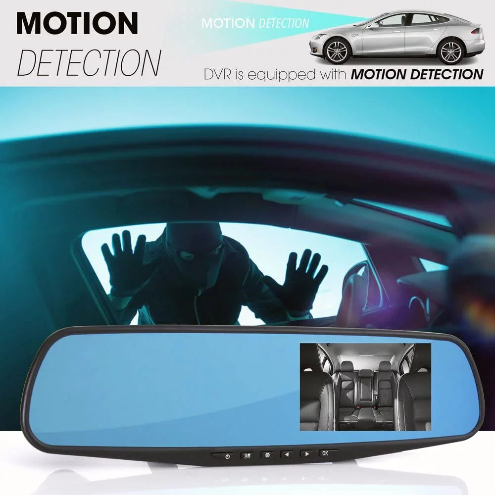 Pyle HD 1080p 4.3" Dual Camera Dash Cam Vehicle Recording System Rearview Mirror