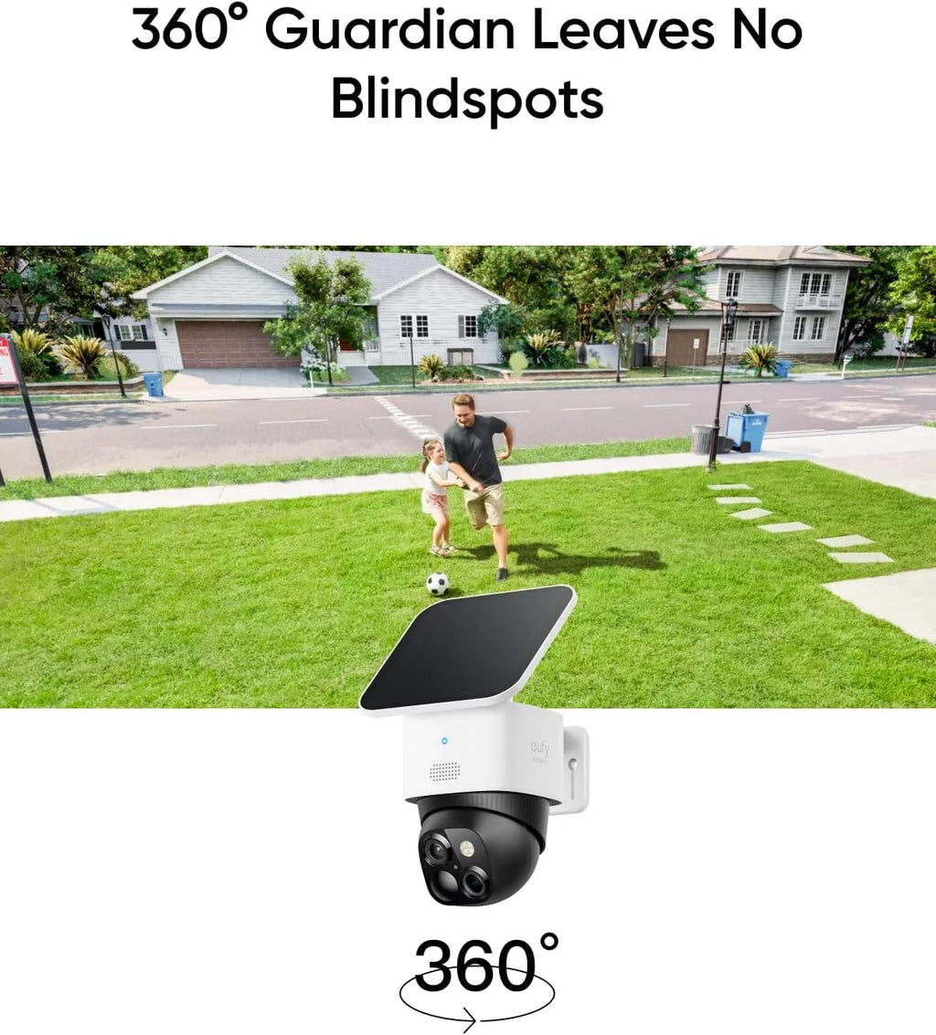 eufy Security SoloCam S340, Solar Security Camera, Wireless Outdoor Camera, 360° Surveillance, No Blind Spots, 2.4 GHz Wi-Fi, No Monthly Fee, HomeBase S380 Fitting