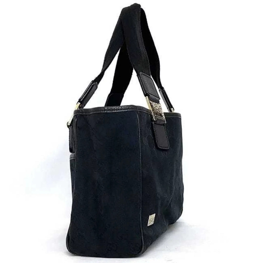 Pre-Owned Gucci Tote Bag Black Silver Horsebit 145810 Canvas Leather GUCCI Handbag Ladies (Good)
