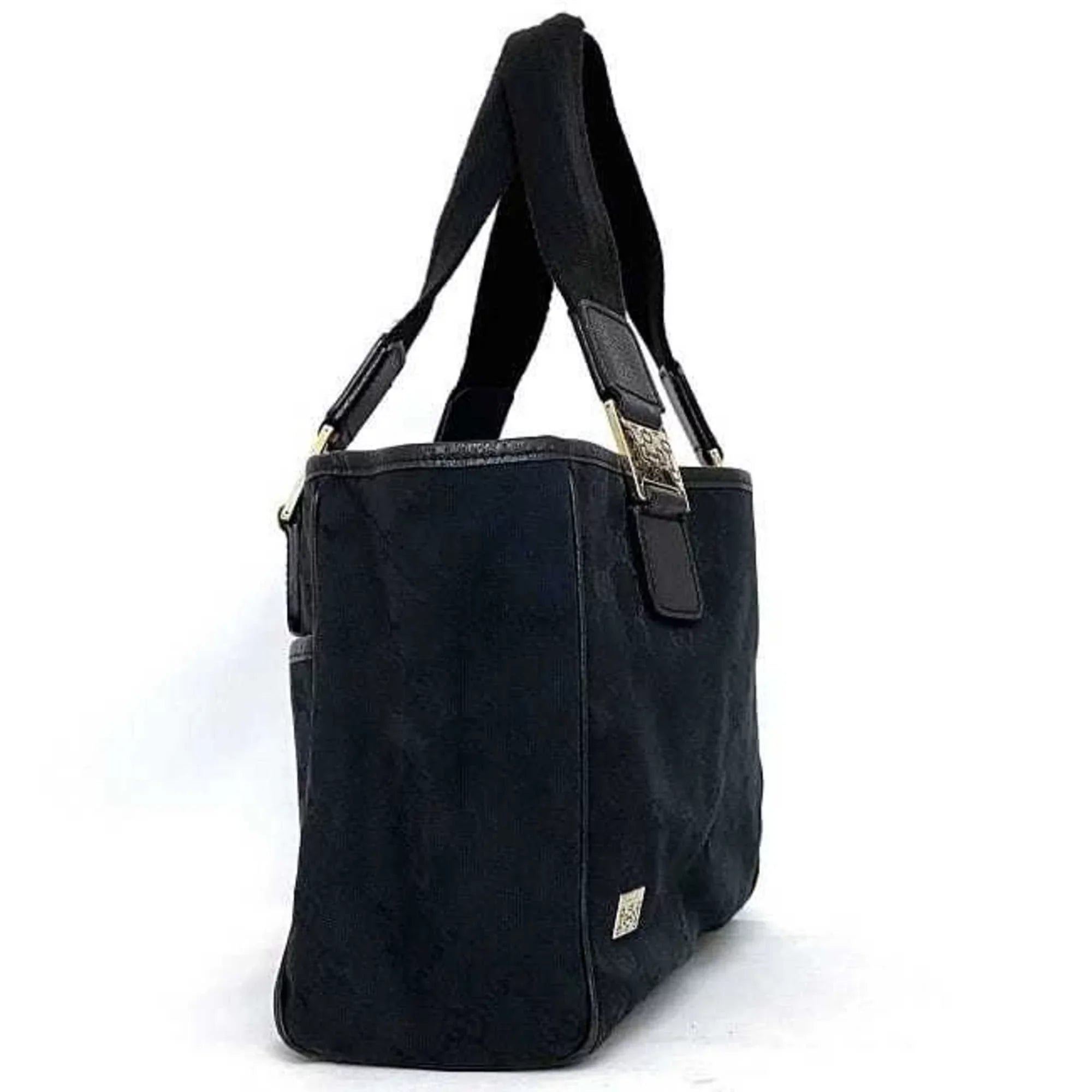 Pre-Owned Gucci Tote Bag Black Silver Horsebit 145810 Canvas Leather GUCCI Handbag Ladies (Good)