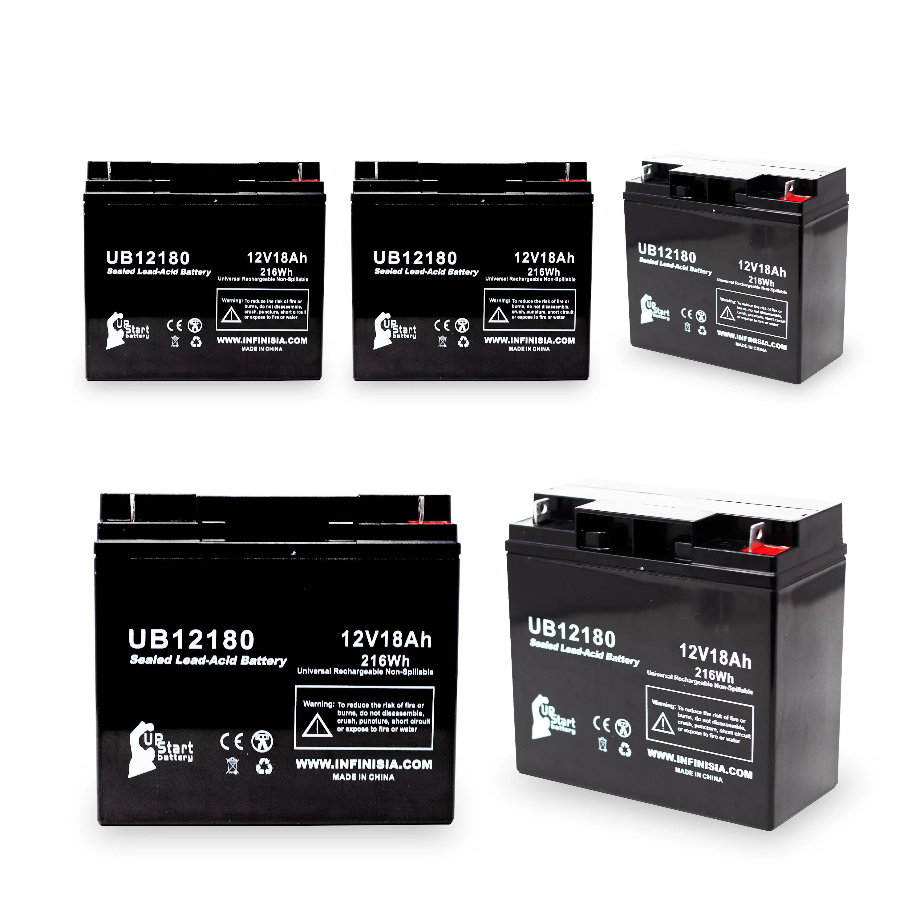 5x Pack - Fitting EAGLE PICHER BATTERIES CF12V18 Battery - Replacement UB12180 Universal Sealed Lead Acid Battery (12V, 18Ah, 18000mAh, T4 Terminal, AGM, SLA)