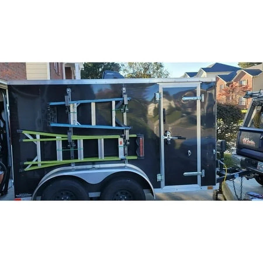 Kojem Adjustable Universal Trailer Ladder Rack Side Mount 2 Bars for Enclosed Cargo Trailer Exterior Out Side Wall - Carry 1 or 2 Ladders