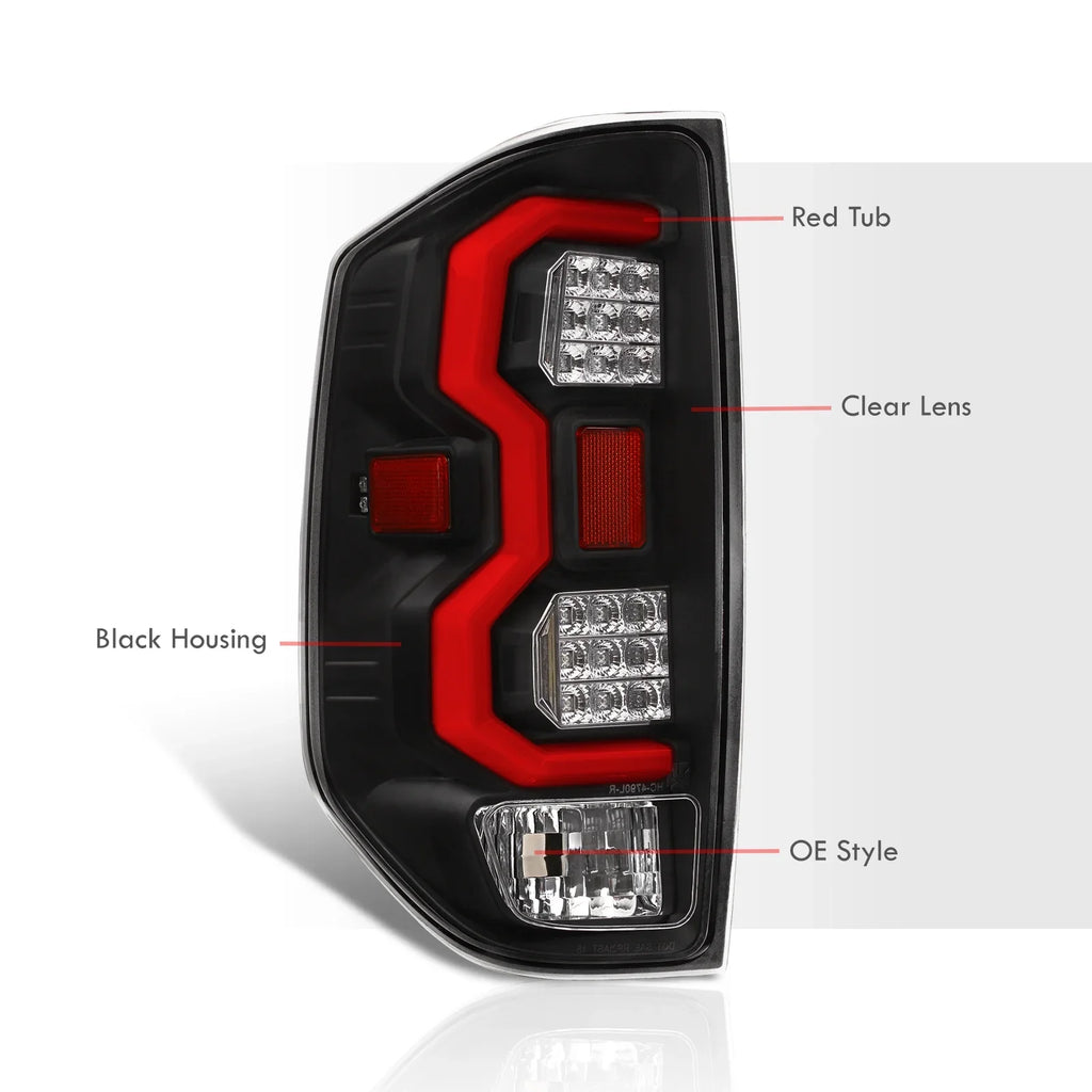 AJP Distributors Black Housing Clear Lens Red Tube LED Tail Lights Brake Stop Signal Lamps Pair Fitting For Toyota Tundra 2014 2015 2016 2017 2018 2019 2020 2021 14 15 16 17 18 19 20 21