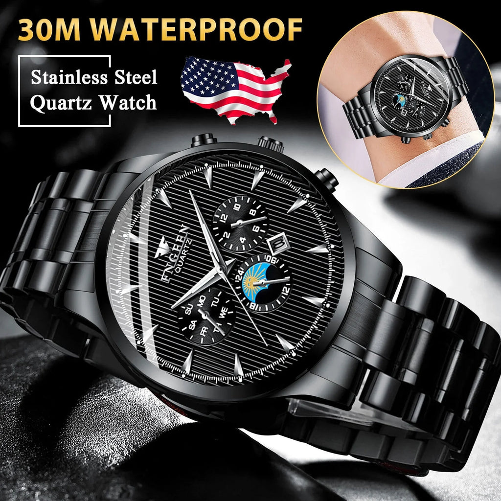 Waterproof Men's Watch Relojes De Hombre Stainless Steel Quartz Classic Luminous