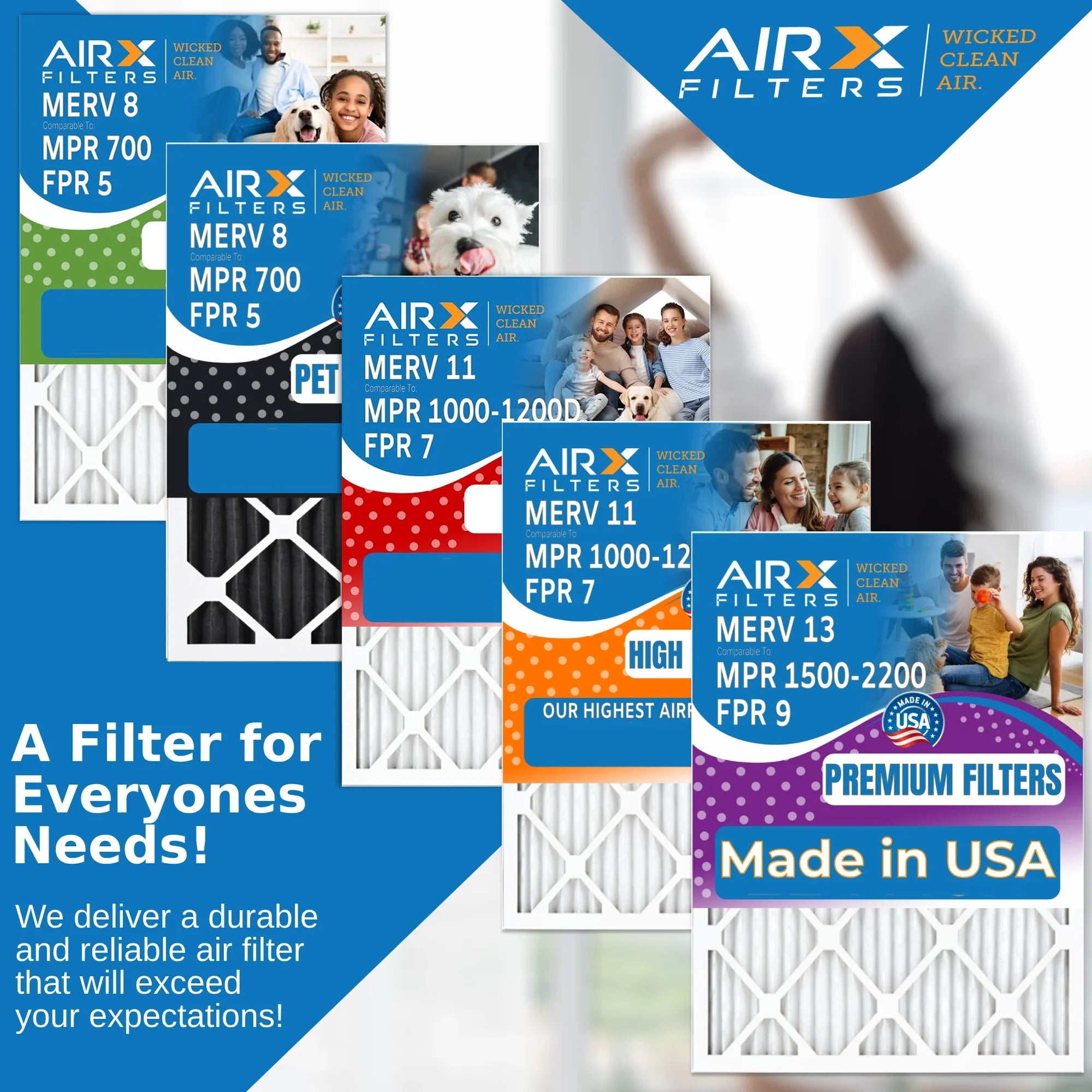 20x24x2 Air Filter MERV 13 Comparable to MPR 1500 - 2200 & FPR 9 Electrostatic Pleated Air Conditioner Filter 6 Pack HVAC AC Premium USA Made 20x24x2 Furnace Filters by AIRX FILTERS WICKED CLEAN AIR.