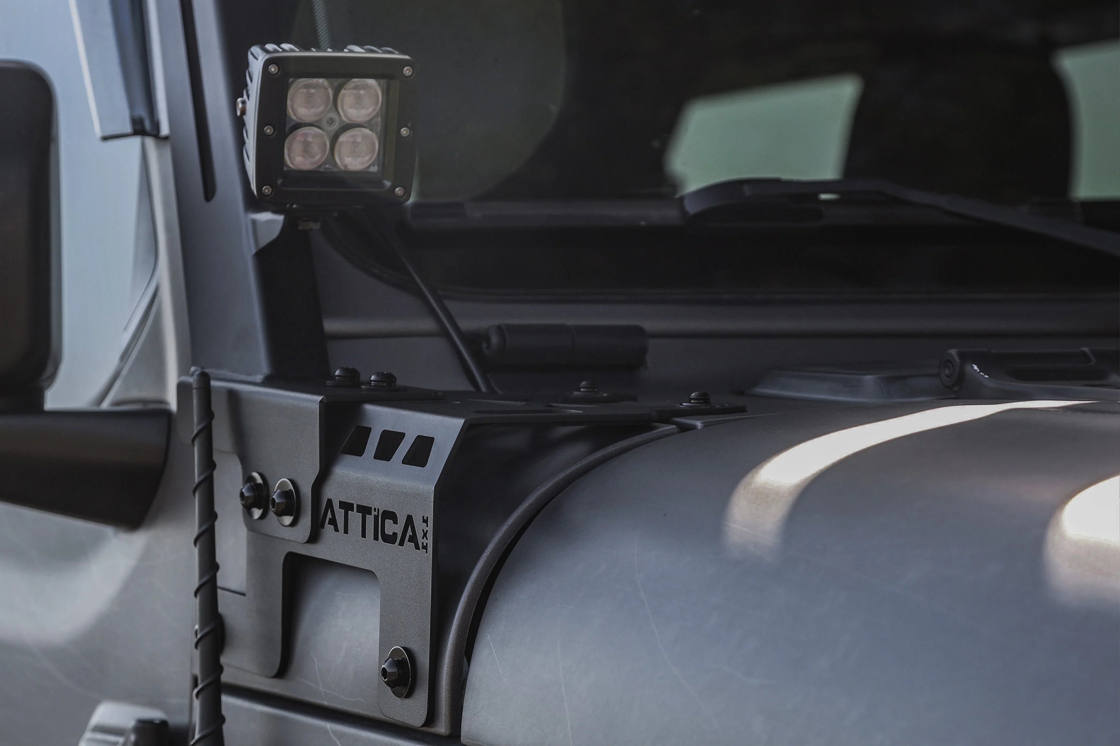 Attica 2018-2024 Fits Jeep Wrangler JL 2019-2024 Gladiator JT A Pillar Light Mount Bracket Powder Coated Steel ATTJL01E104-BX
