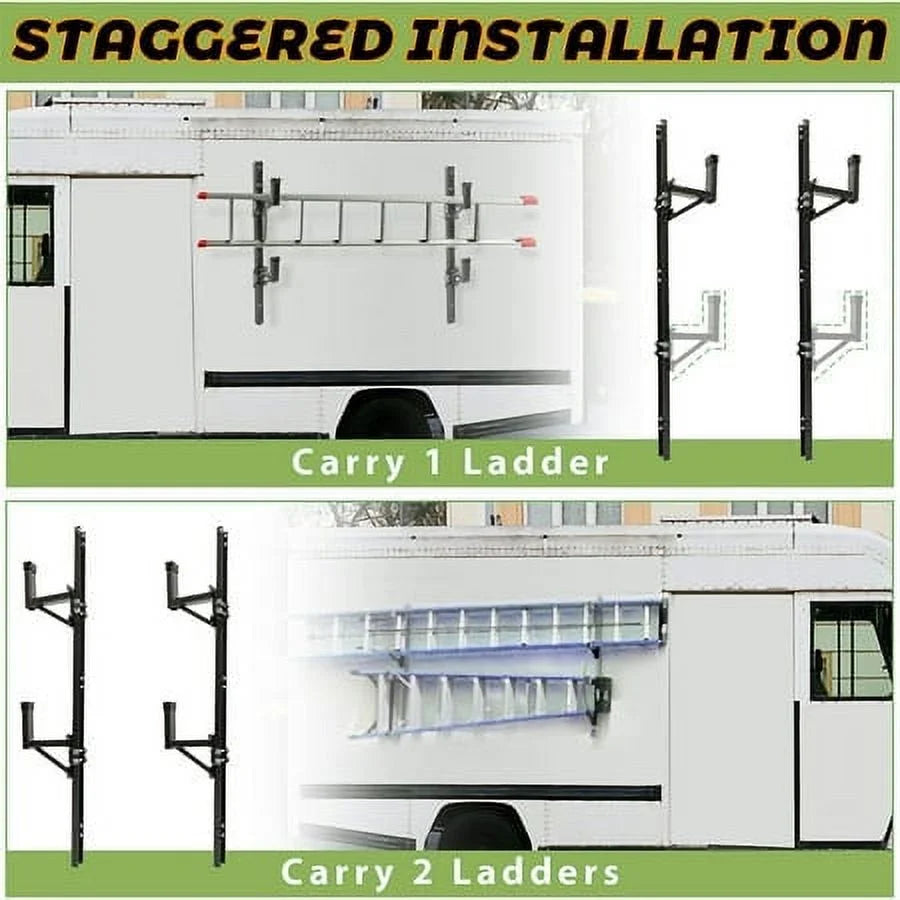 Kojem Adjustable Universal Trailer Ladder Rack Side Mount 2 Bars for Enclosed Cargo Trailer Exterior Out Side Wall - Carry 1 or 2 Ladders