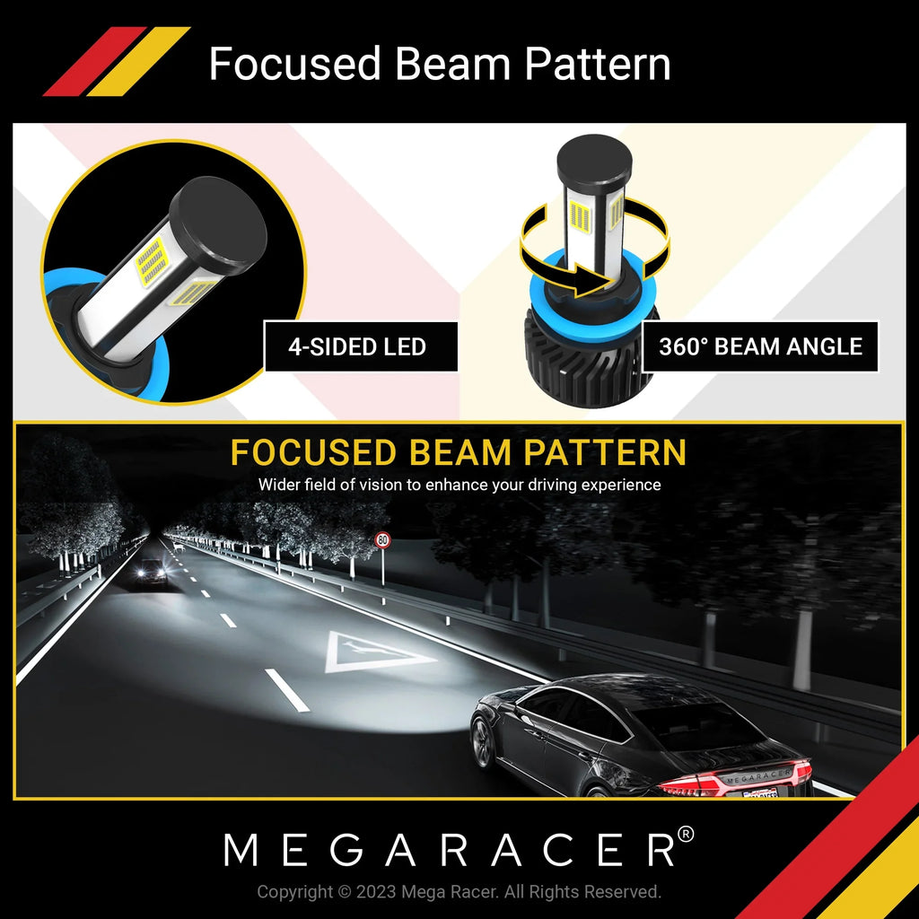 Mega Racer BMW 440i xDrive 4 Sided H11 H9 H8 LED Headlight Bulbs 6000K Diamond White 12V 60W 10000LM BMW 440i xDrive 2017 17 Fog Light Automotive Replacement