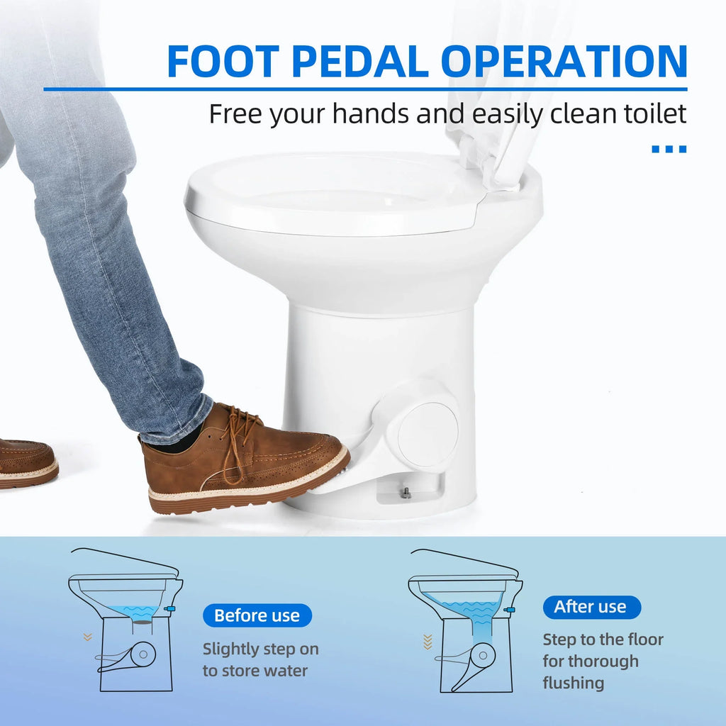 Dextrus Portable RV Toilet with Pedal Flush, Gravity Flush Toilet High Profile for Caravan Travel, Camping, Ship White