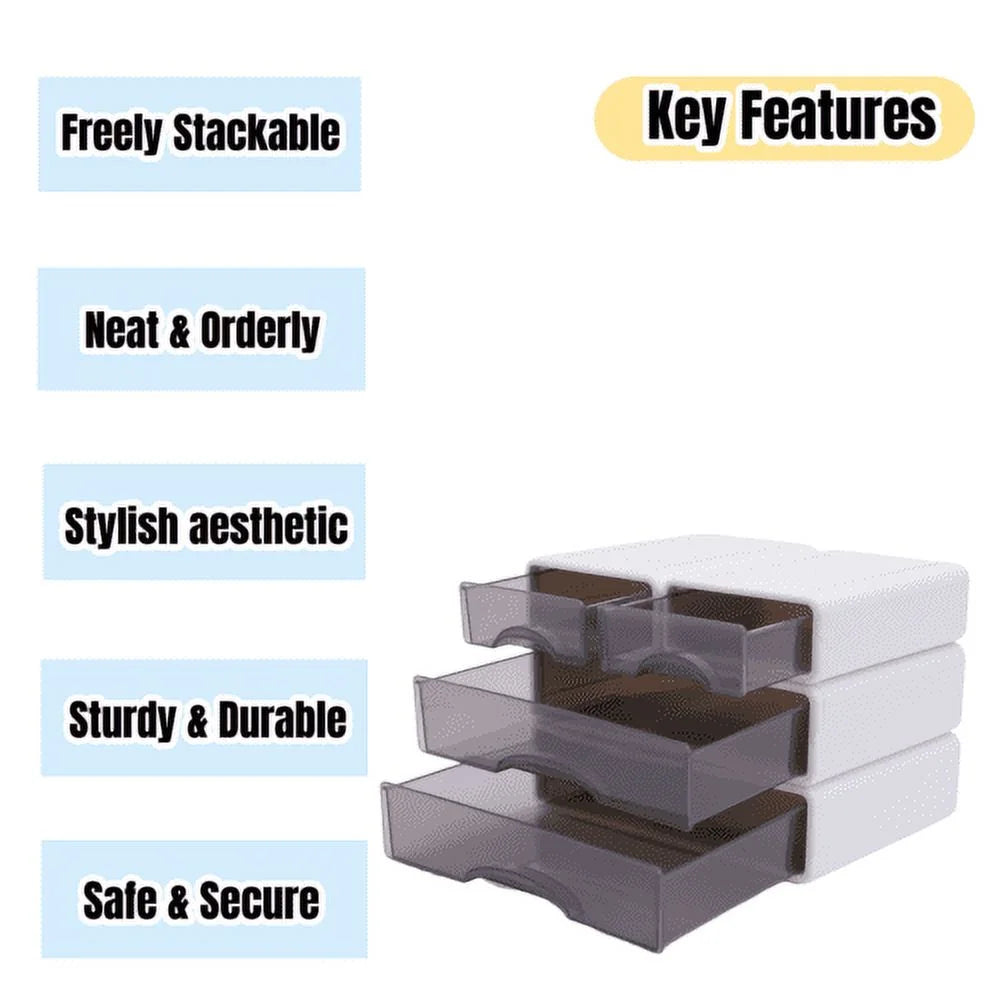 Stackable Storage Box With 4*Drawer Desk Organizer Storage Container Neat Large
