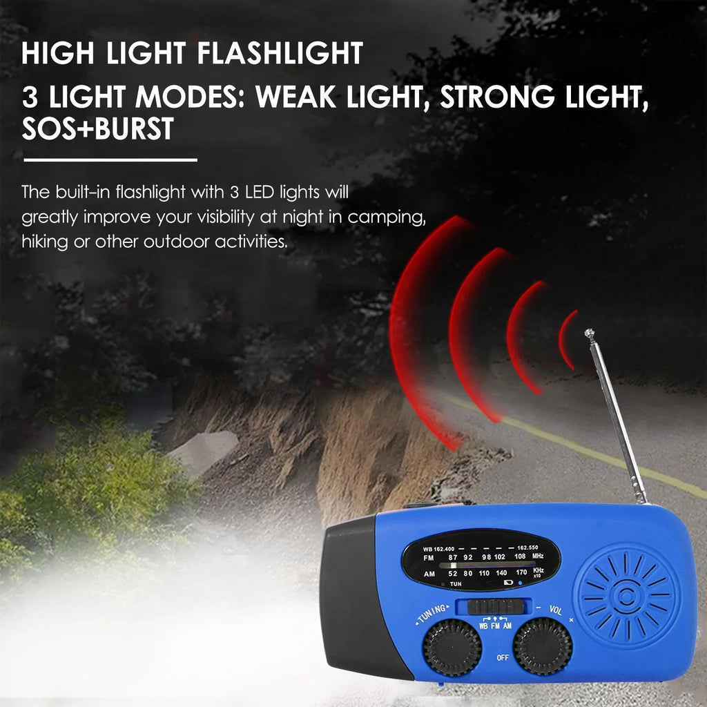 OWSOO Hand Crank Solar Climate AM / / NOAA Climate Rechargeable Portable Bank with Solar Charging & Hand Crank & Battery Operated Flashlight Cell Reading Lamp for Camping Hiking Adve