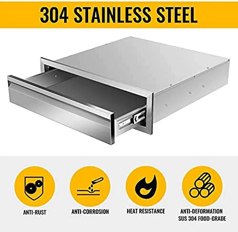 Outdoor Kitchen Drawers, Flush Mount Triple Access BBQ Drawers Stainless Steel With Handle, BBQ Island Drawers For Outdoor Kitchens Or Patio Grill Station,24W X 6.5H X 23D Inch