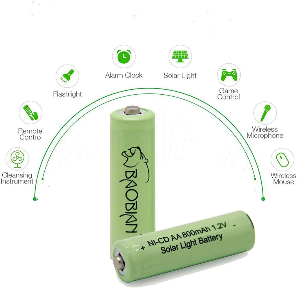 BAOBIAN AA NiCd 800mAh 1.2V Rechargeable Batteries for Outdoor Solar Garden Lights, Remotes, Mice Solar Light Batteries (8 PCS)