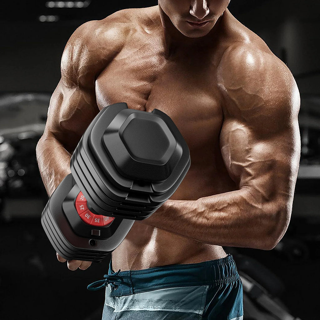 Powanli Adjustable Dumbbell Set, 10 in 1 Free Dumbbell for Men and Women, Black Dumbbell for Home Gym, Full Body Workout Fitness, Fast Adjust by Turning Handle (10 Gears/55 LB)