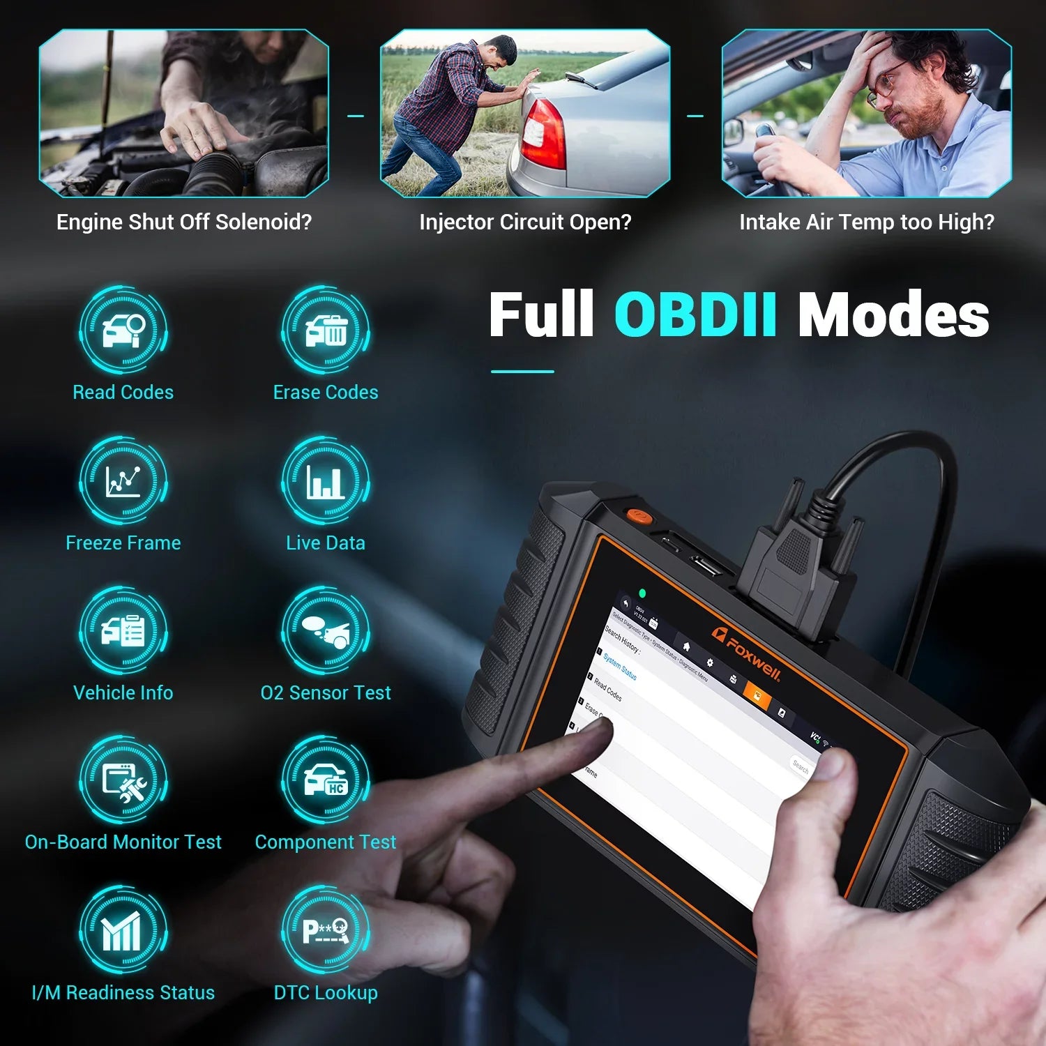 Newest Version FOXWELL NT716 OBD2 Scanner Automotive Diagnostic Tool 9 Maintenance Engine Airbag ABS Transmission Four System Scanner Car Code Reader Injector DPF BMS ABS SAS OIL TPMS EPB TPS Reset