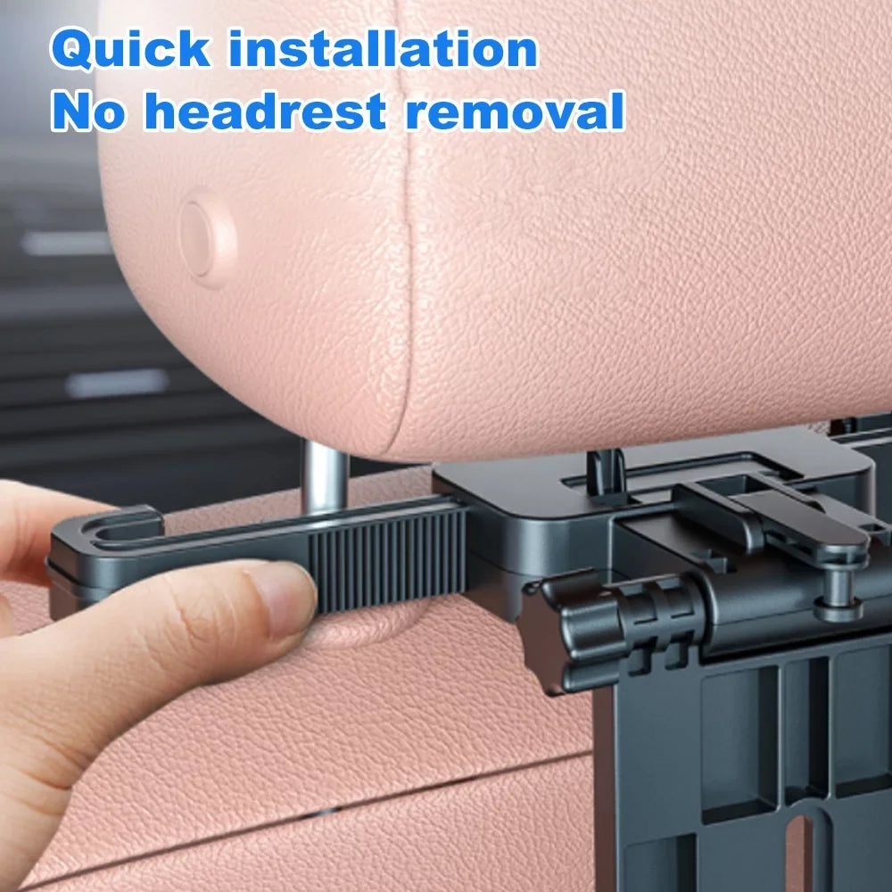 Nebublu Adjustable Car Seat Travel Table, Multifunctional Foldable Back Seat Food Tray with Phone Holder， Black