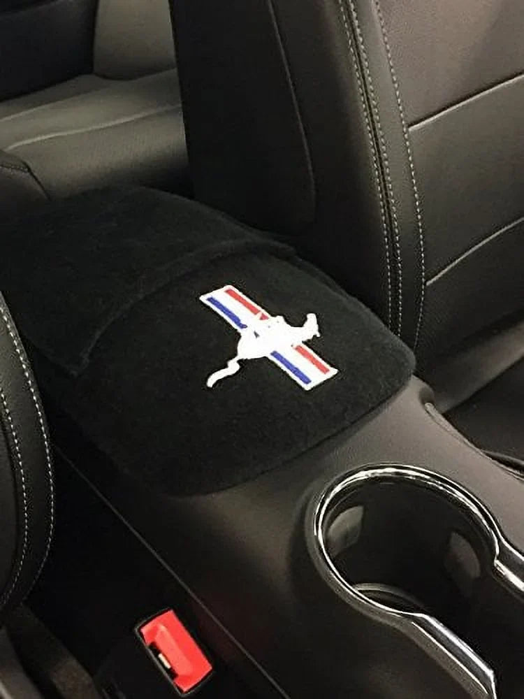Seat Armour KAMUS15-16 Custom Fit Console Shield with Embroidered Logo for Select Mustang Tribar Models with Jump Seat - Cotton (Black) (Officially Licensed, Third Seats and Bench Seats)