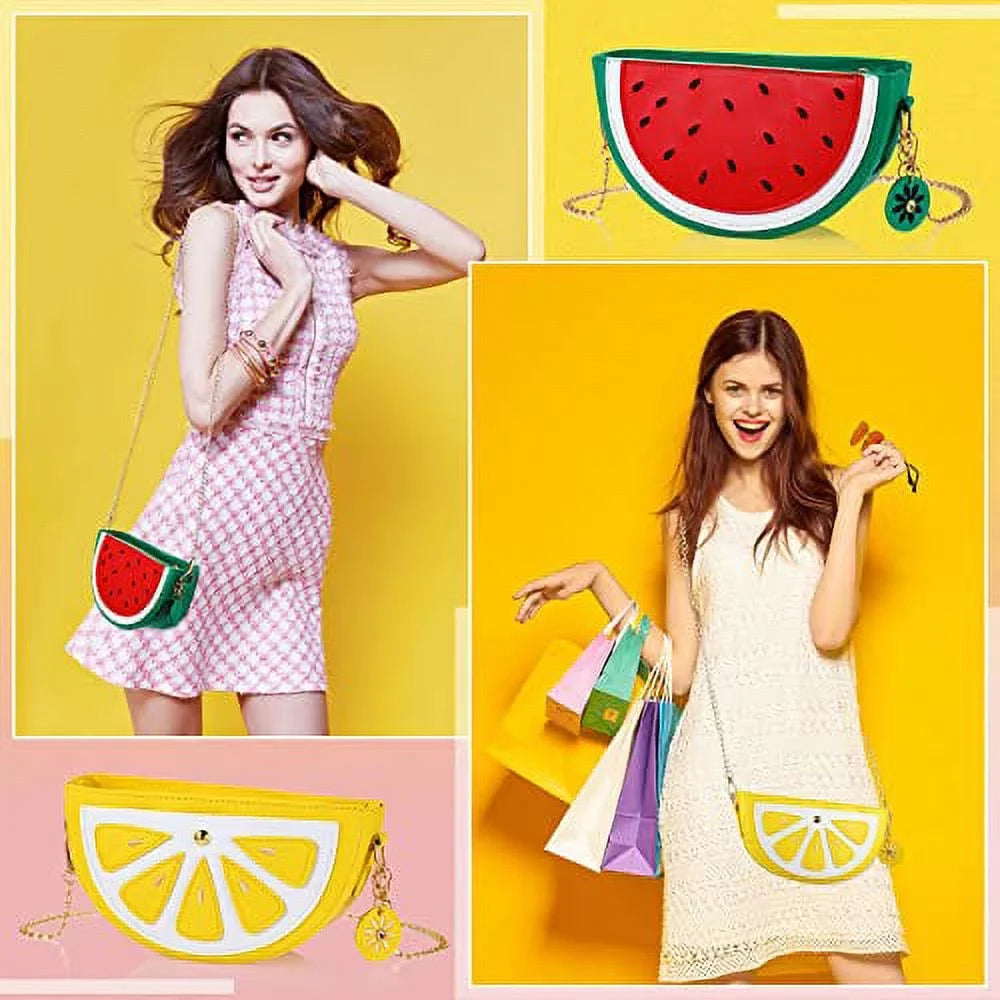 Set of 4 Fruit Shoulder Bag Lemon Watermelon Shape Shoulder Bag Pineapple Strawberry Crossbody Purse Bag Cute Novelty Fruit Shoulder Mini Bag Purse Wallet for Women Girl Gift