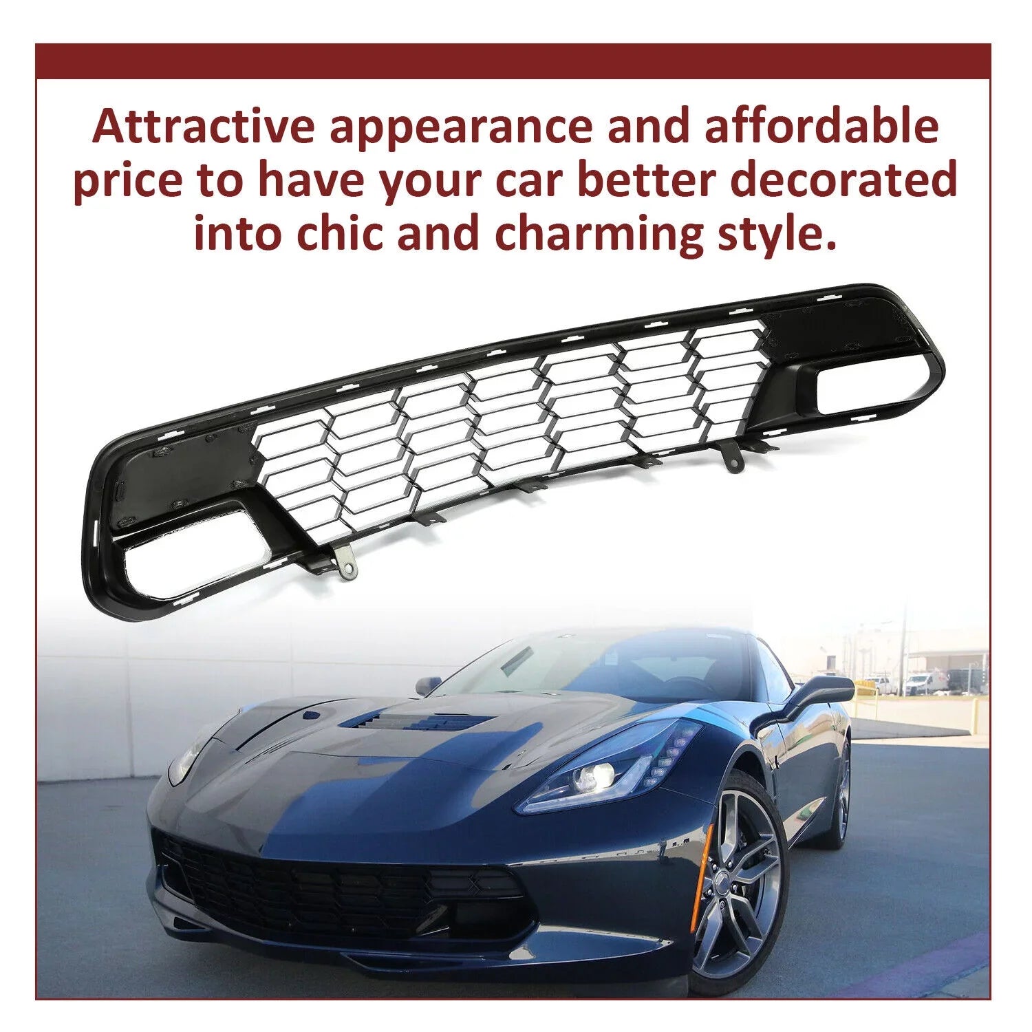 Kojem Front Lower Grille for 2014-2019 Chevrolet Corvette C7 All Models Z06 Style Bumper Protection Painted Glossy Black Plastic (W/O Front Camera Bracket)