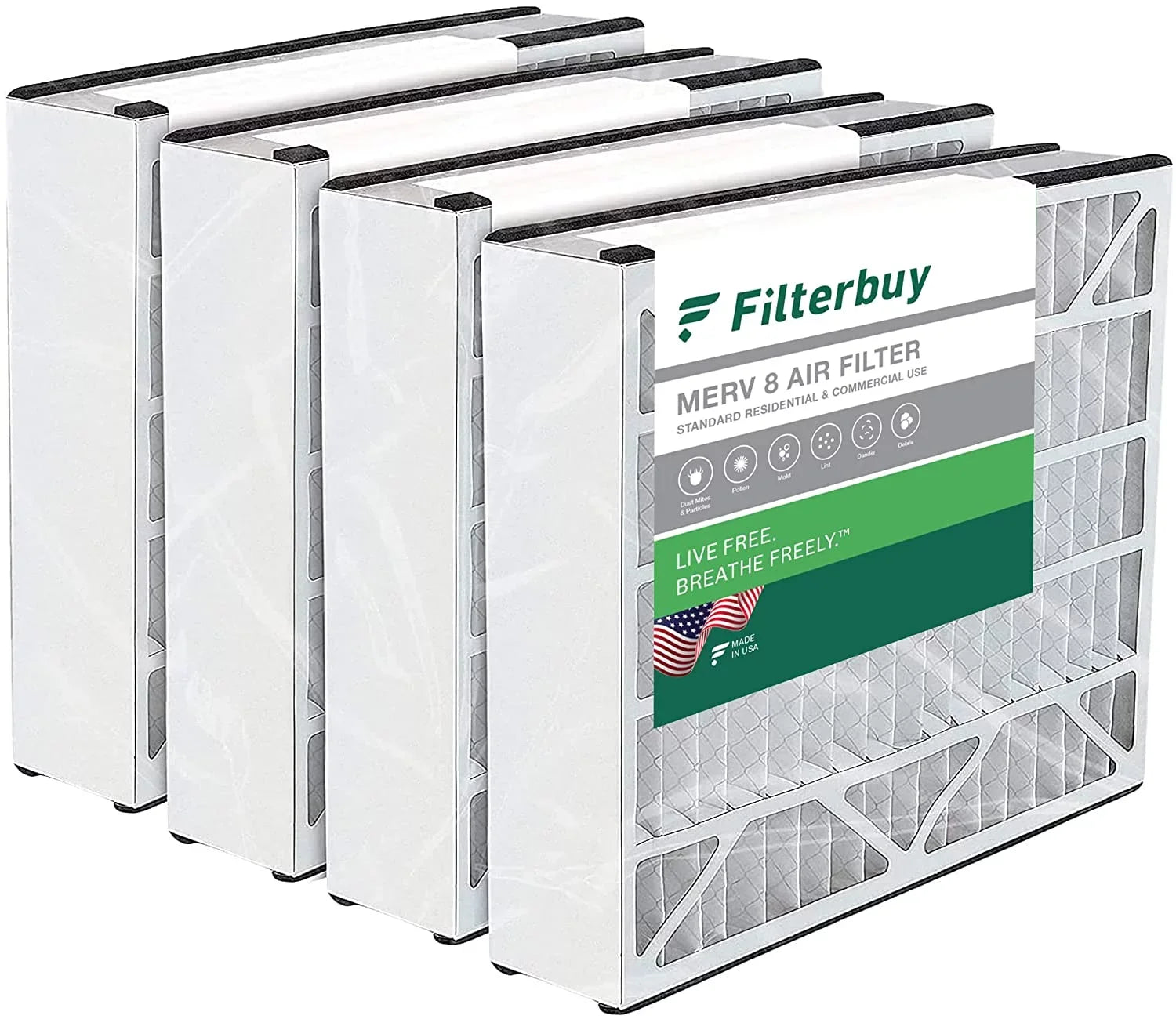 Filterbuy 20x25x5 MERV 8 Pleated HVAC AC Furnace Air Filters for Trion Air Bear, Generalaire, Skuttle, and Ultravation (4-Pack)