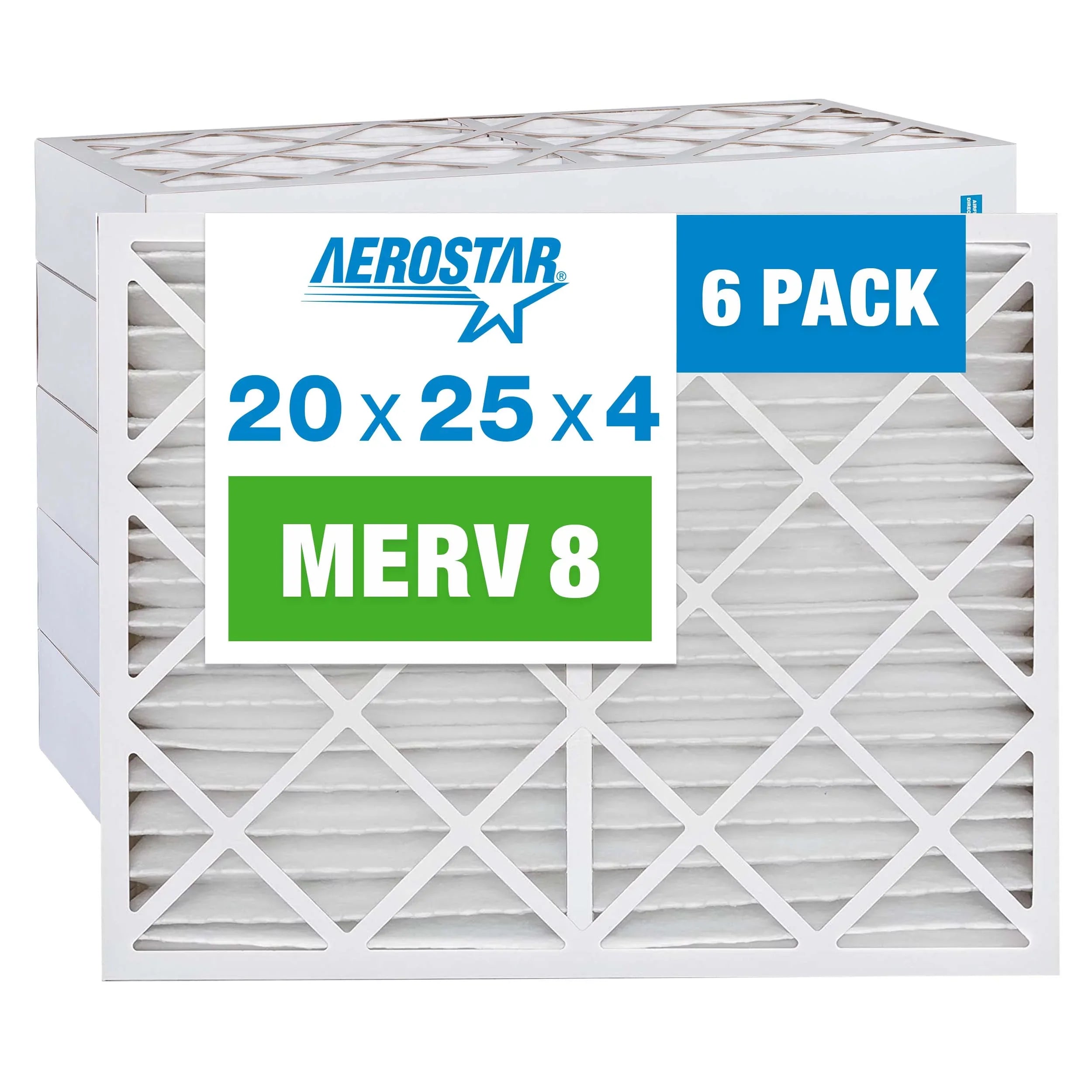 Aerostar 20x25x4 MERV 8 Pleated Air Filter, AC Furnace Air Filter, 6 Pack