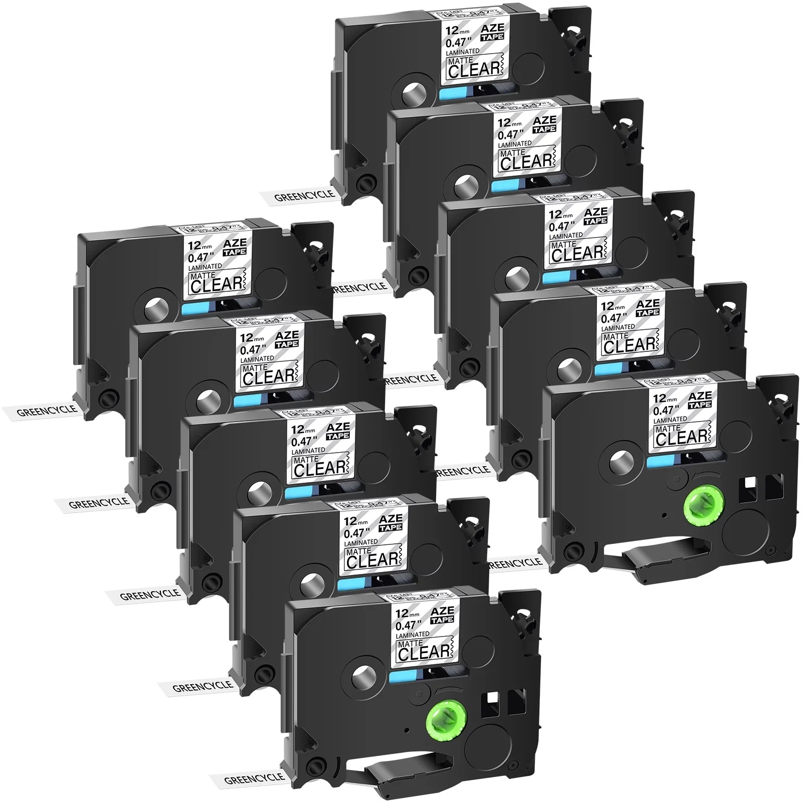 GREENCYCLE 10PK Suitable for Brother P-touch Black on Matte Clear 12mm 0.47" TZe-M31 TZ-M31 TZM31 TZeM31 Laminated Label Tape