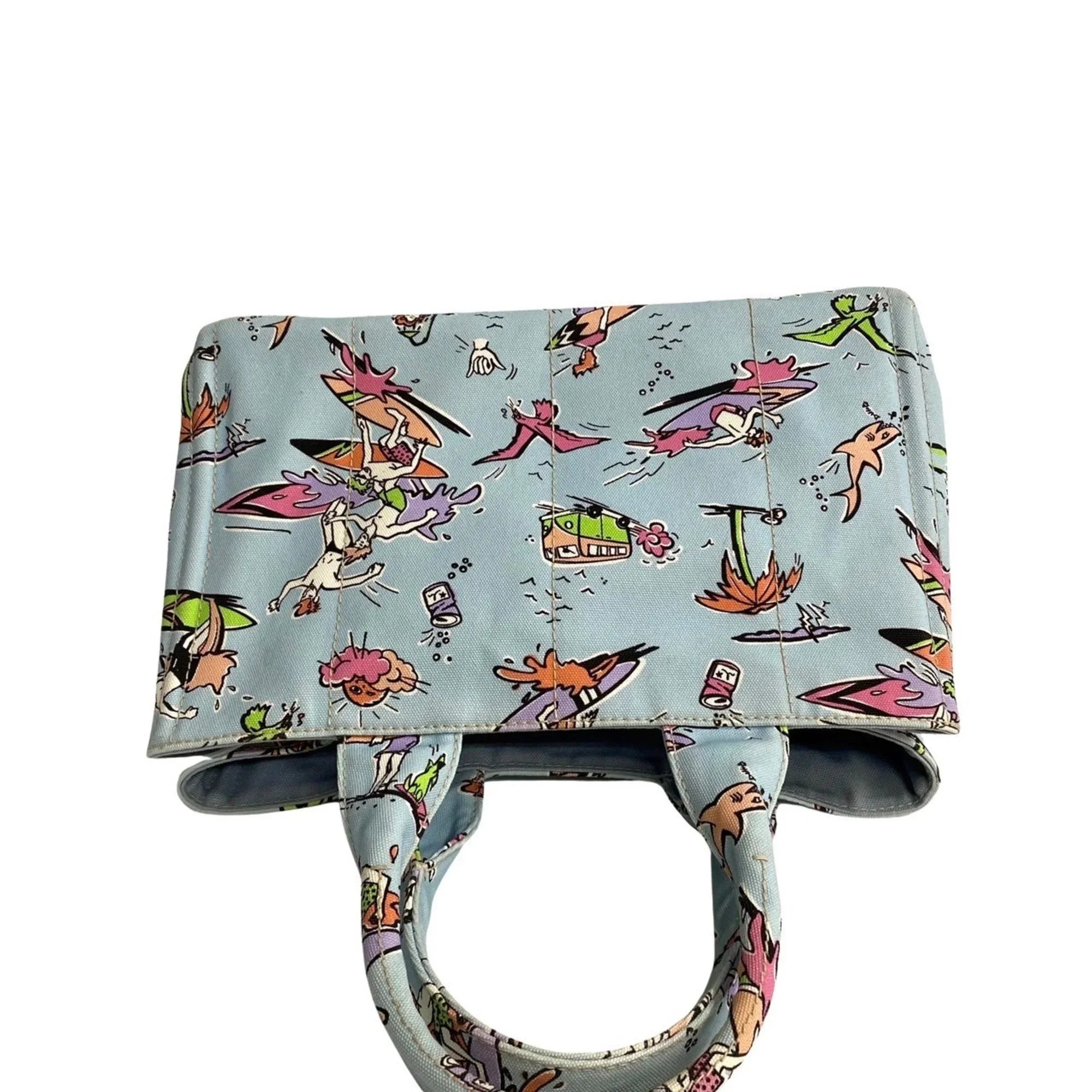 Pre-Owned PRADA Prada Triangle Canapa Surfing Pattern Canvas Handbag Tote Bag Blue Multicolor 25905 (Good)