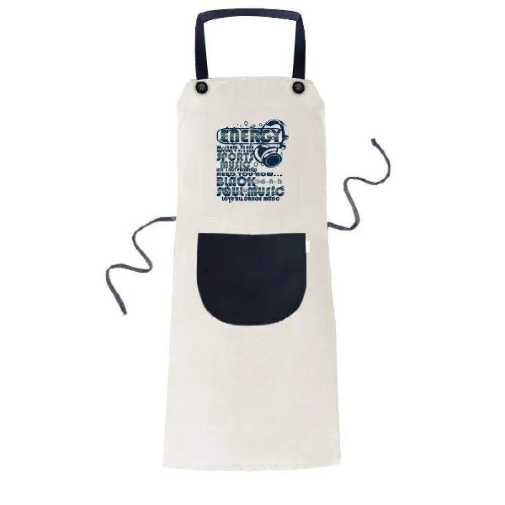 Energy Sports Music Vitality Sounds Apron Adjustable Bib Cotton Linen BBQ Kitchen Pocket Pinafore