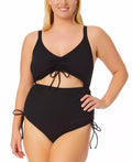 California Waves RICH BLACK Plus Size Ribbed Cutout One-Piece Swimsuit, US 20/22