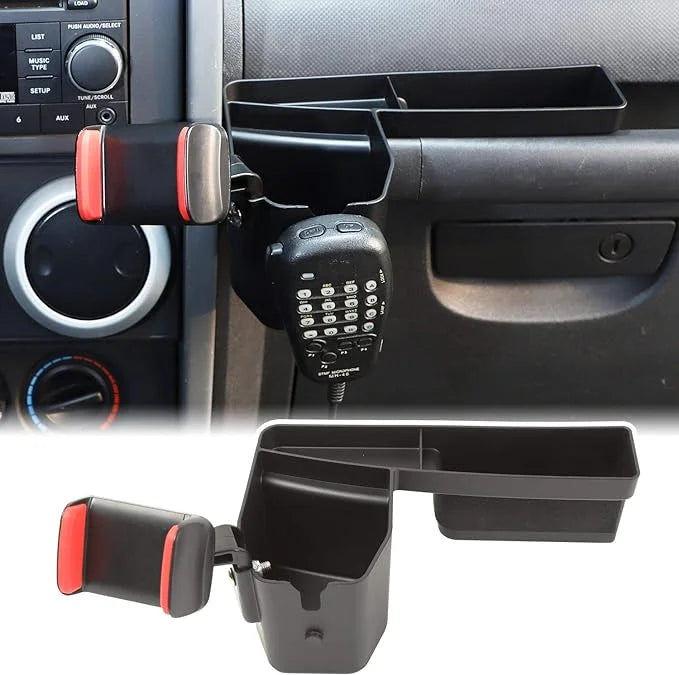 JeCar for Jeep Phone Mount Drink Cup Holder, Passenger Grab Handle Storage Tray Organizer for 2007-2010 Jeep Wrangler JK JKU
