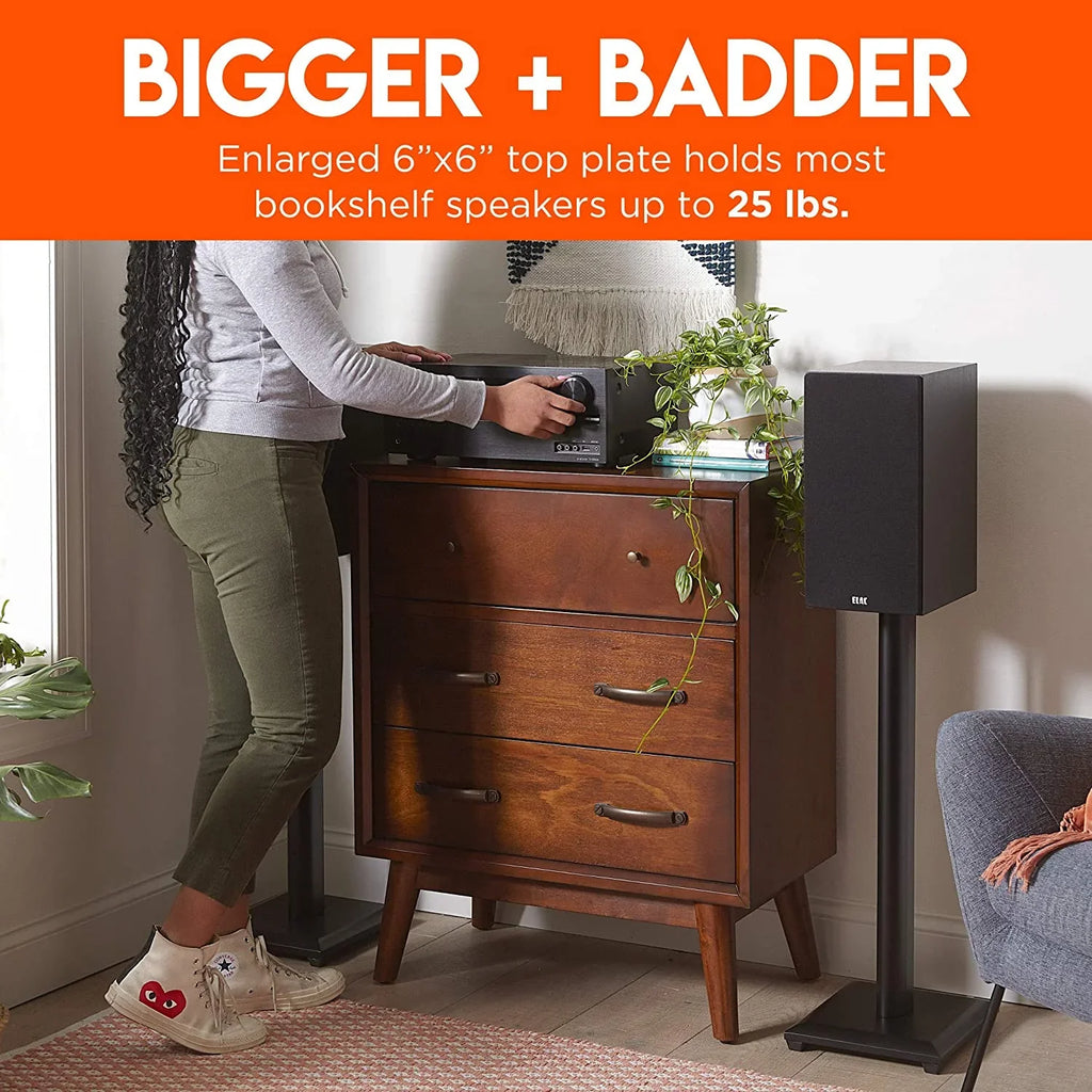 YUNWEN Premium Universal Floor Speaker Stands - Vibration-Absorbing MDF Design Works with Edifier, Polk, & Other Bookshelf Speakers Or Studio Monitors - Includes Sound Iso Pads & Carpet Spikes