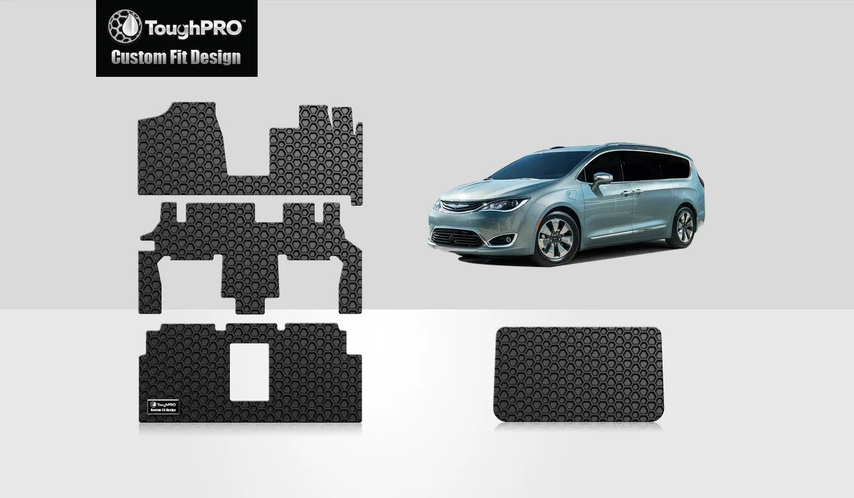 ToughPRO - Full Set with Cargo Mats Matching with DODGE Grand Caravan - All Environment Heavy Duty (Made in USA) - Black Rubber - 2014