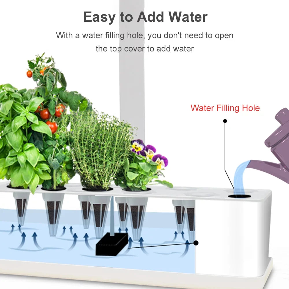 Leyfeng Smart Hydroponics Growing System Indoor Herb Garden Kit 9 Pods Automatic Timing with Height Adjustable 15W LED Grow Lights 2L Water Tank Smart Water Pump for Home Office Kitchen