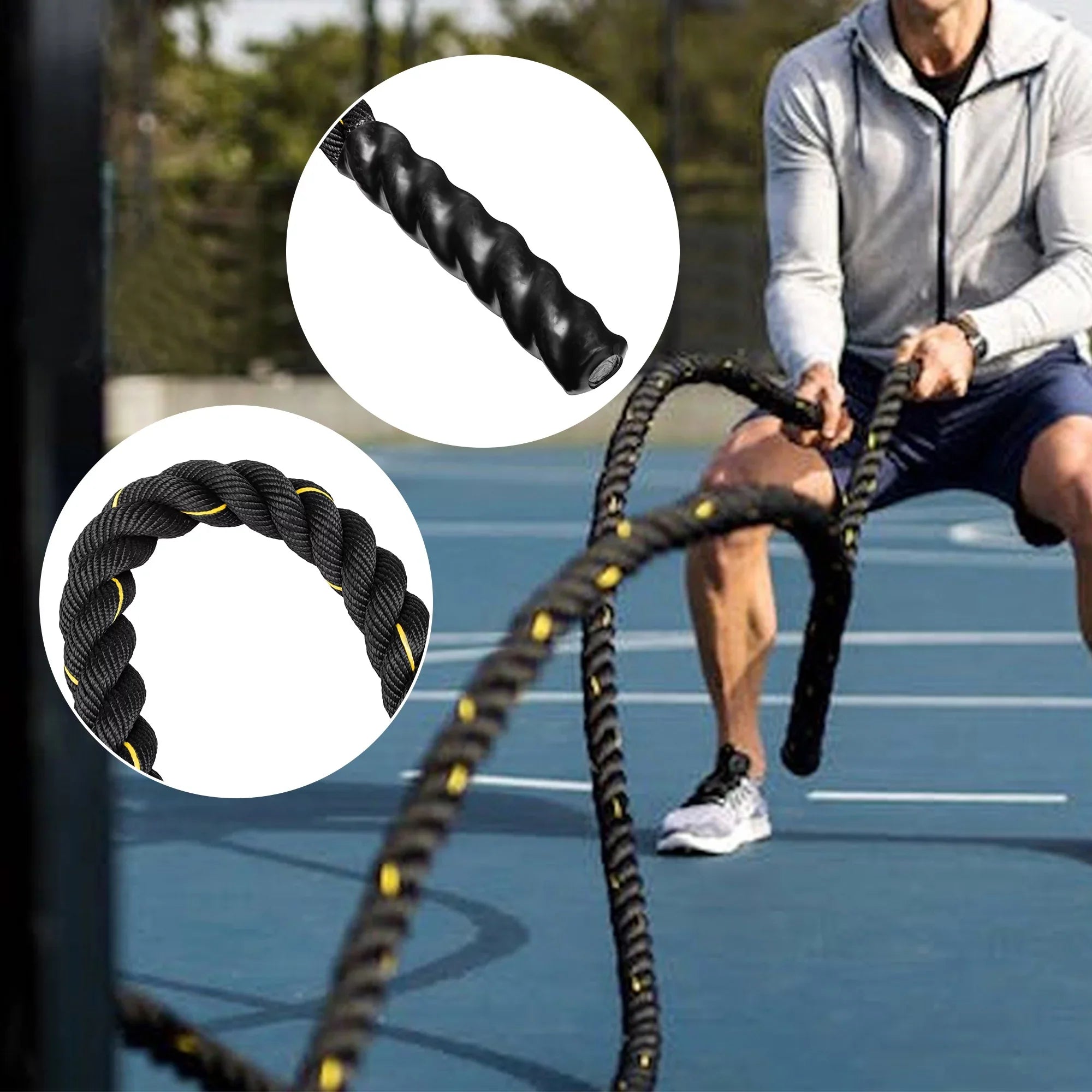 1.5" Training Rope Battle Rope Workout Training Undulation Rope, 50ft Length Fitness Battle Rope Heavy Duty Gym Fitness Workout Combat Battle Ropes for Strength Power Training, 15M