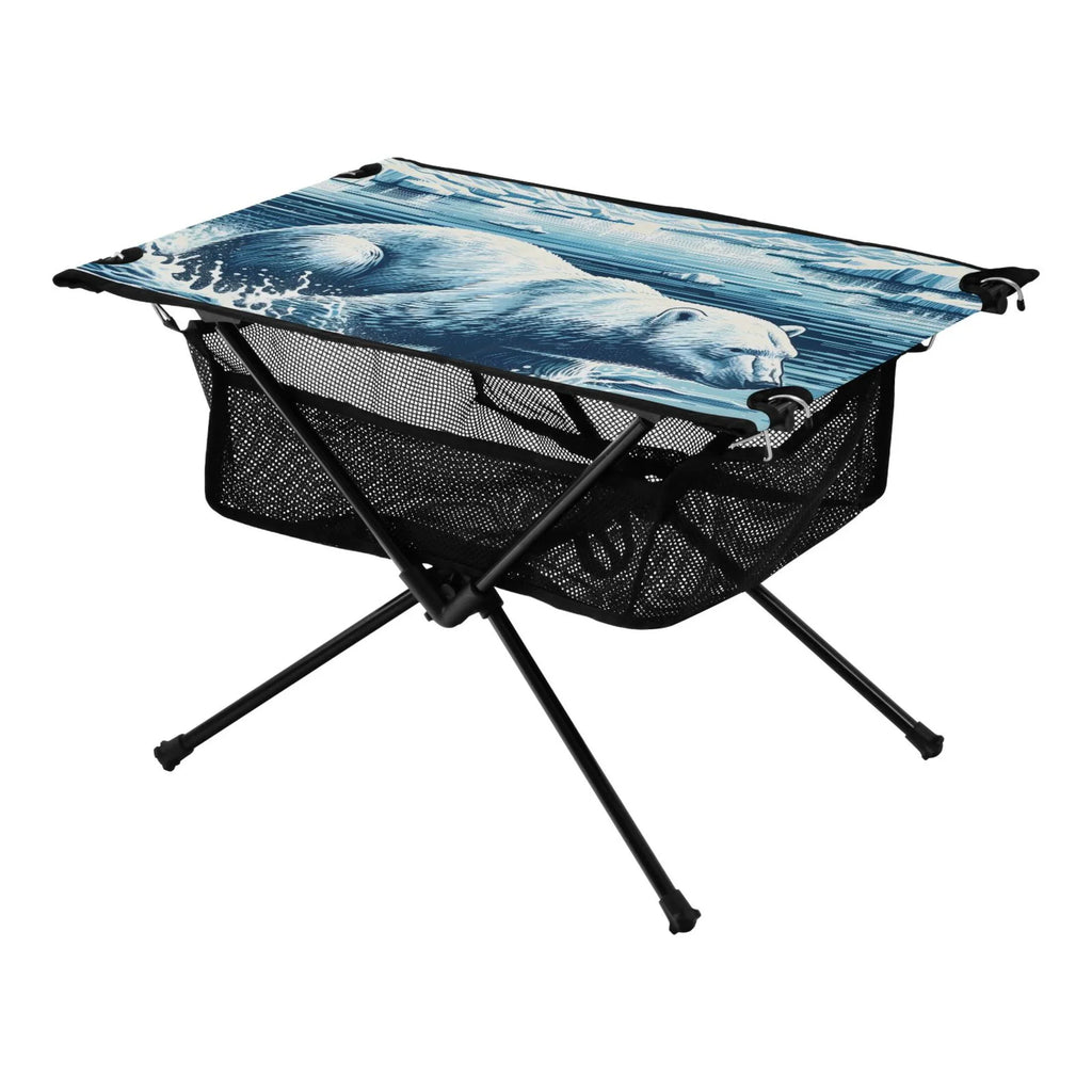Polar Bear Swimming Camping Folding Table Portable Beach Table with Storage Bag Compact Picnic Table for Outdoor Travel Fishing BBQ