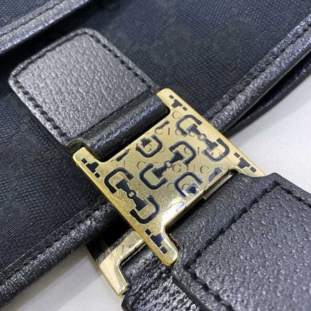 Pre-Owned Gucci Tote Bag Black Silver Horsebit 145810 Canvas Leather GUCCI Handbag Ladies (Good)