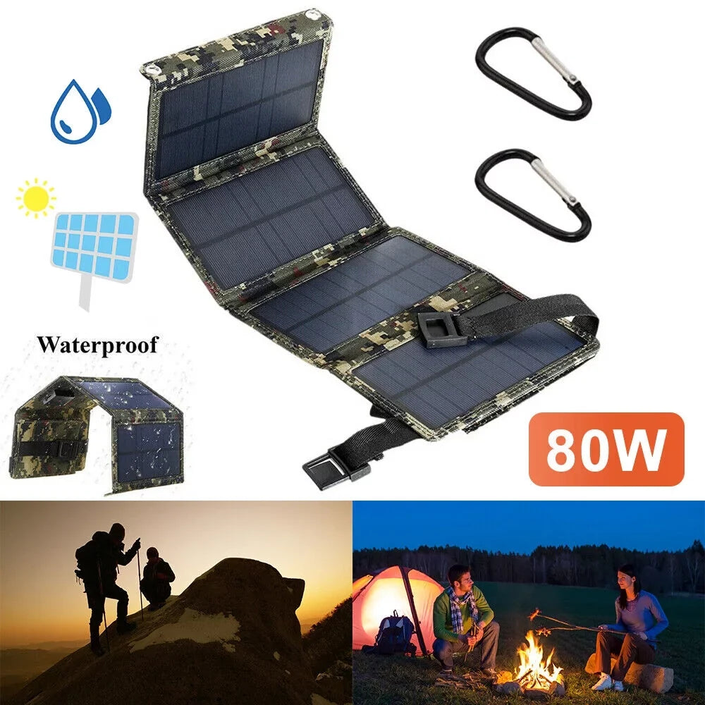 Jahy2Tech Foldable Outdoor 80W USB Solar Panel Portable Phone Charger Camping Hiking Rechargeable Battery High Caliber