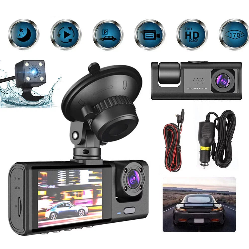 Jinyi 1080P Car Dual Lens Dash Cam Front/Rear/Inside Video Recorder Camera G-sensor