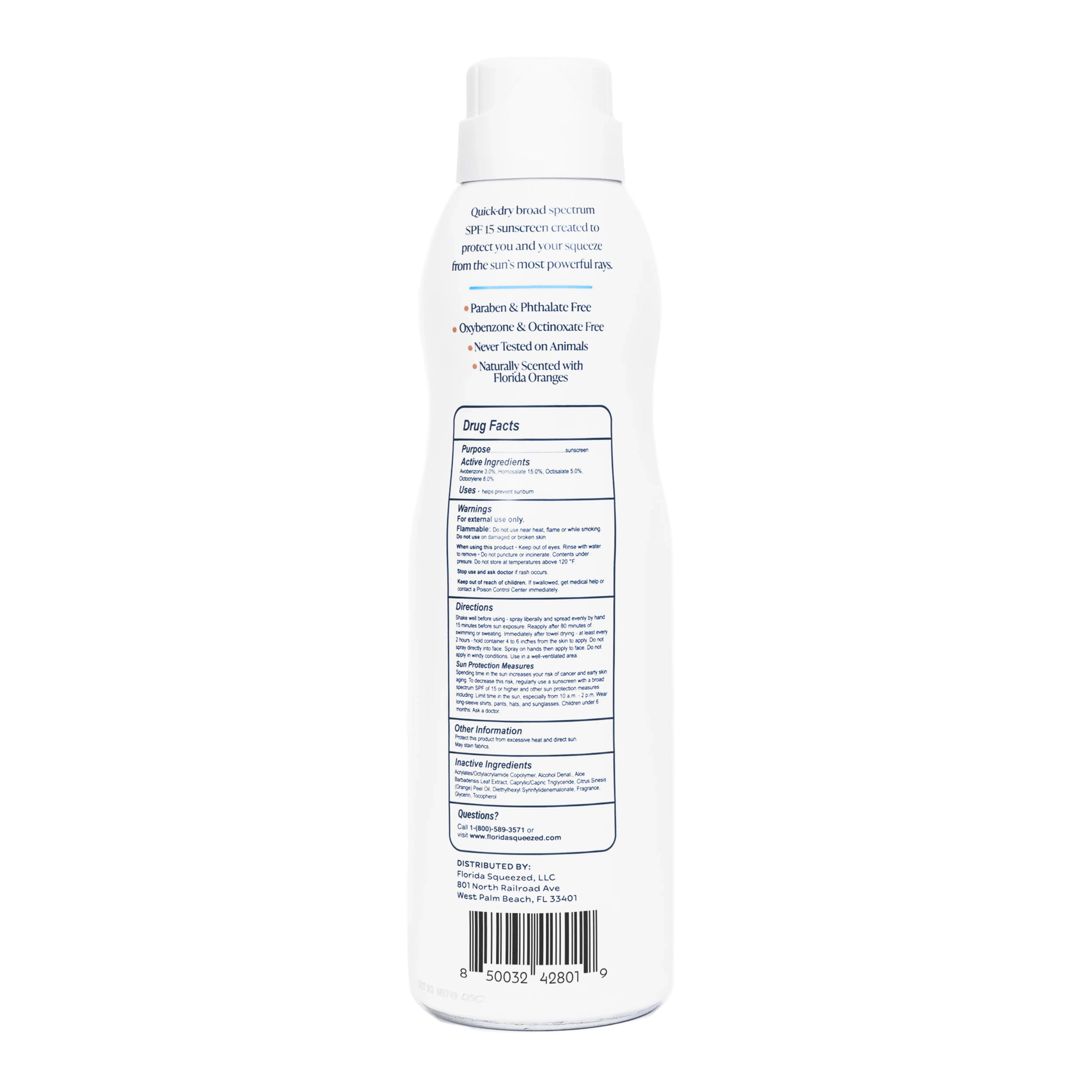 Florida Squeezed SPF 15 Sunscreen Non-Aerosol Spray 6 oz