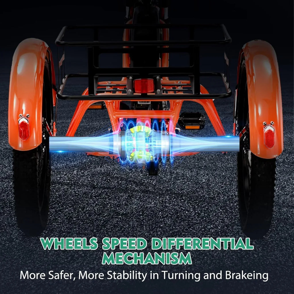MOPHOTO 16MPH 500W 48V 14.5Ah 20" Electric Folding Tricycle for Women, Electric Motorized Tricycle Adult, Fat Tire 3 Wheel Electric Bikes, Step-Thru 1-Speed Electric Trike for Senior, Men