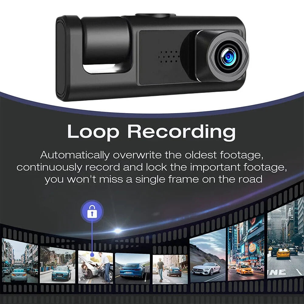 Jinyi 1080P Car Dual Lens Dash Cam Front/Rear/Inside Video Recorder Camera G-sensor