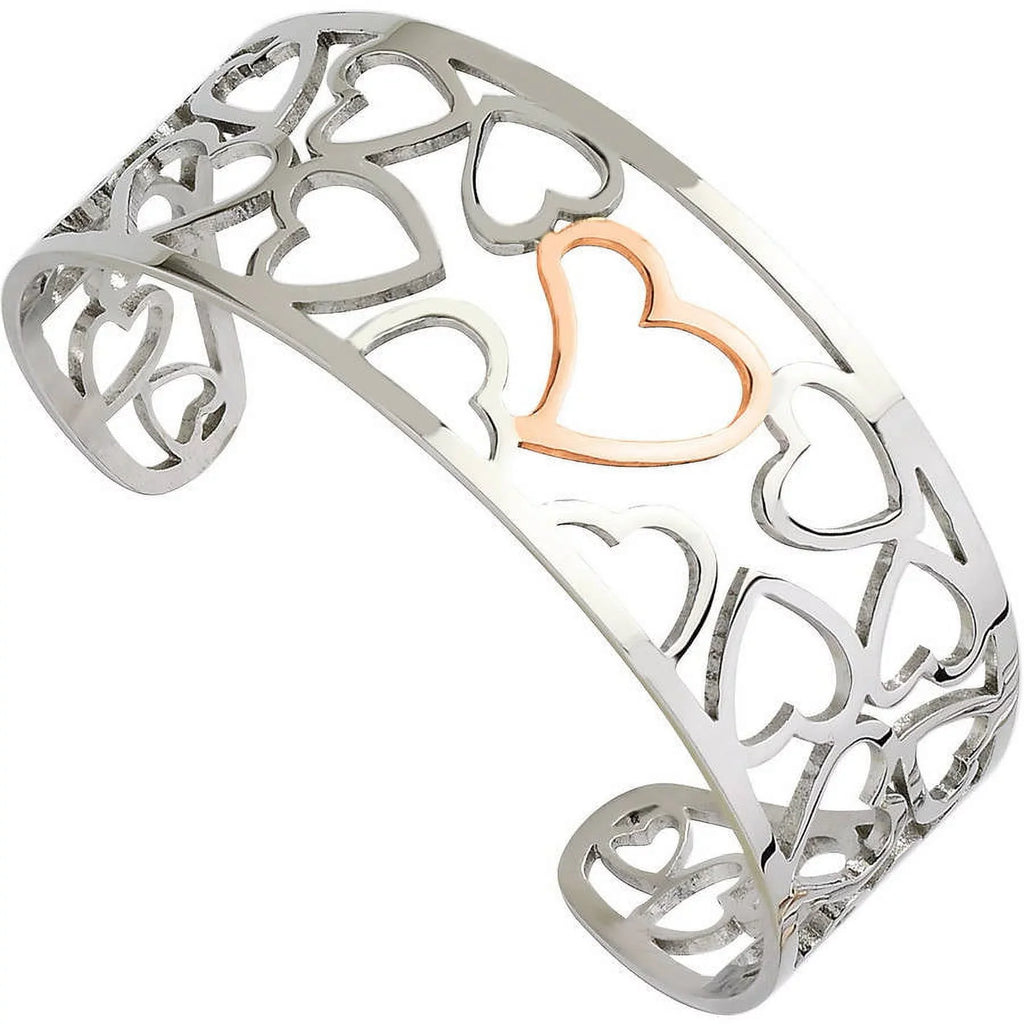 Primal Steel Stainless Steel Rose IP Plated Hearts Cuff Bangle